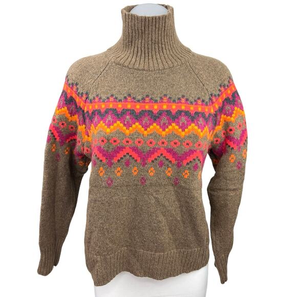 LOFT x Lou & Gray Brown Fair Isle Turtleneck Cozy Knit Pullover Sweater Top XS - Picture 1 of 4
